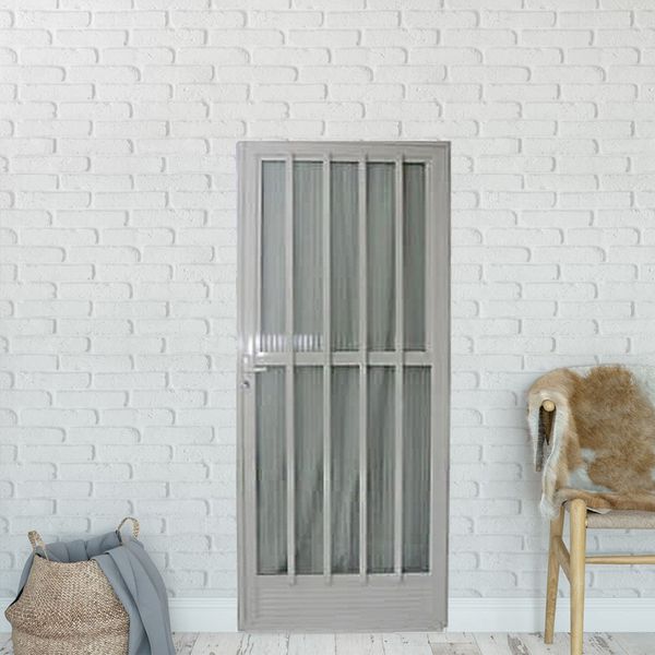 PORTA DE ALUMÍNIO 1 FOLHA PALITO COM VIDRO CANELADO 210X80 DIREITA LIDER 