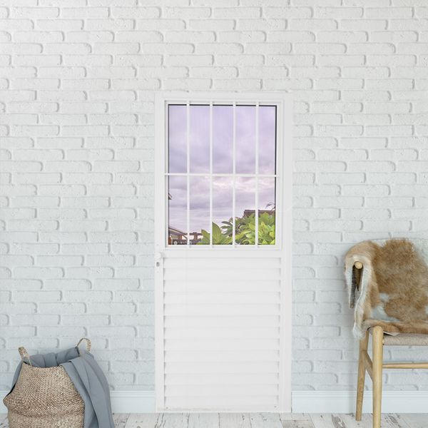 PORTA SLIM BRANCA COM POSTIGO 1 FOLHA COM VIDRO LISO 210x80cm DIREITA LÍDER