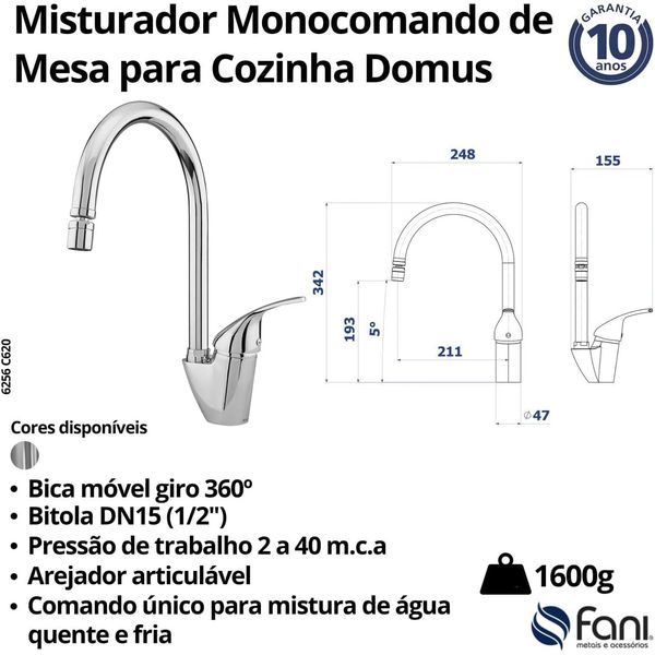 MONOCOMANDO COZINHA MESA BICA ALTA DOMUS 6526 C620