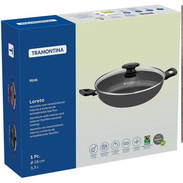 PANELA WOK ALUMÍNIO LORETO 28CM 3,3 L GRAFITE
