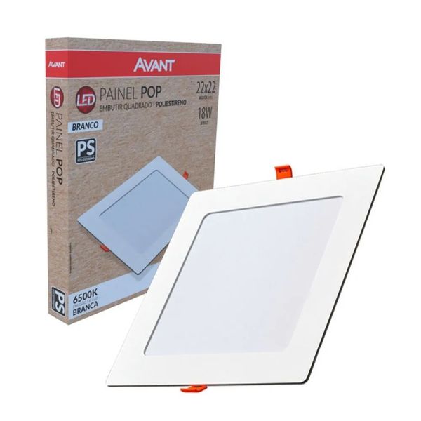 PAINEL LED POP QUADRADO DE EMBUTIR PS 18W BR6500K 22CM AVANT