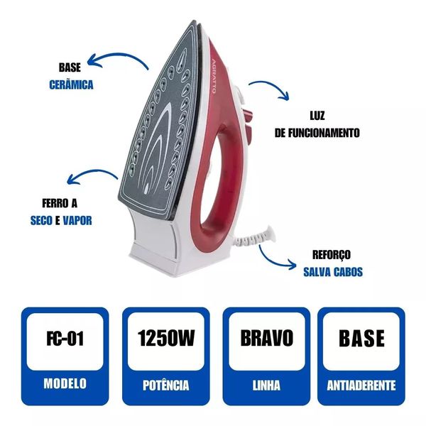 FERRO DE PASSAR AGRATTO BRAVO CERAMICO FC-01 127V
