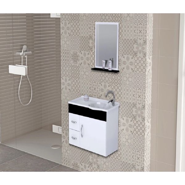 KIT ARMÁRIO SUSPENSO COM LAVATÓRIO E ESPELHEIRA SIENA PRETO