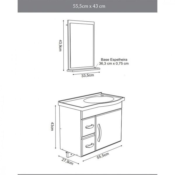 KIT ARMÁRIO SUSPENSO COM LAVATÓRIO E ESPELHEIRA SIENA PRETO