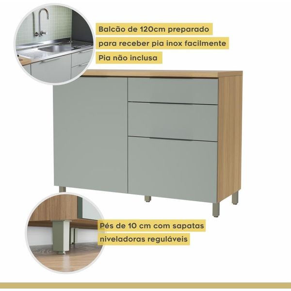 BALCÃO MARQUESA COM 1 PORTA E 3 GAVETAS 120CM NATURE VERDE NESHER 