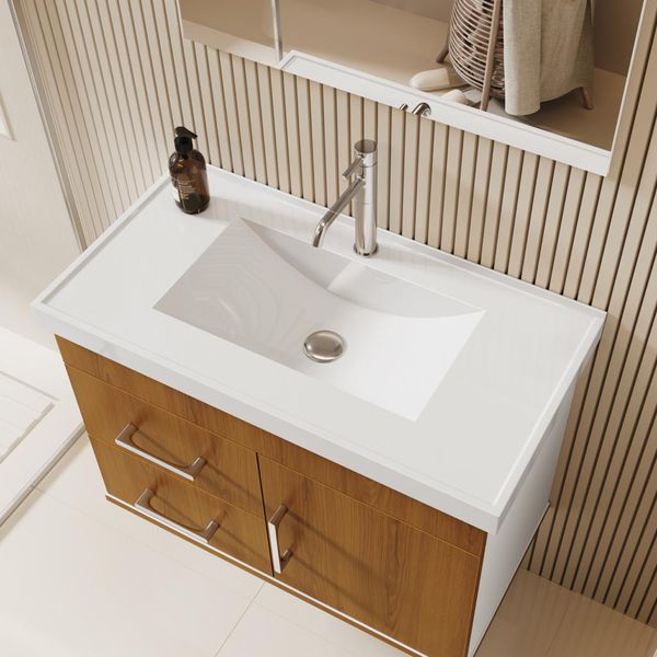 KIT BANHEIRO FULL COM BANCADA E ESPELHO BRANCO/FREIJÓ ASTRAL DESIGN