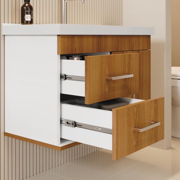 KIT BANHEIRO FULL COM BANCADA E ESPELHO BRANCO/FREIJÓ ASTRAL DESIGN