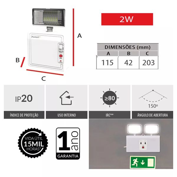 LÂMPADA DE EMERGÊNCIA BLOCO EVO 2W 6000K - AVANT