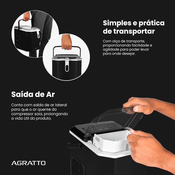 MÁQUINA DE GELO MG-01 PRETA 12KG 100W 127V 60HZ AGRATTO
