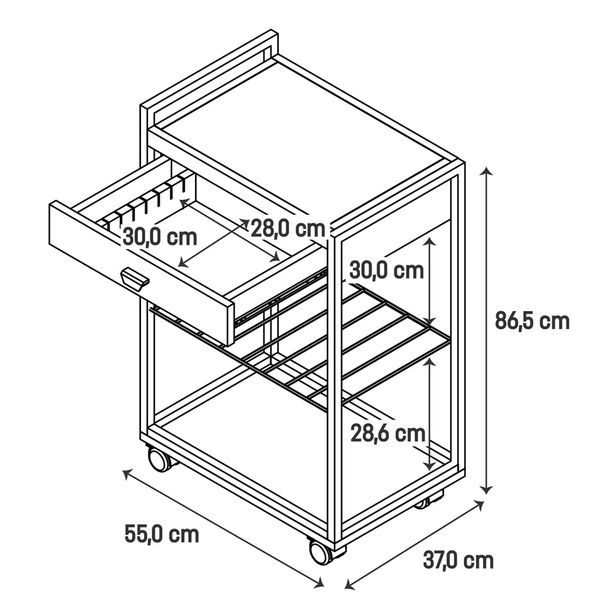 CARRINHO PARA CHURRASCO KOPER COM GAVETA E PEDRA