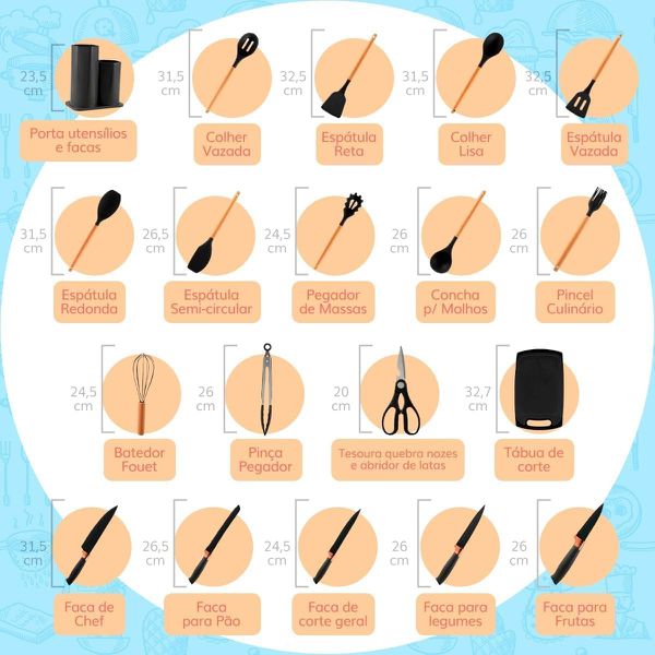 KIT DE COZINHA COM 19 PEÇAS