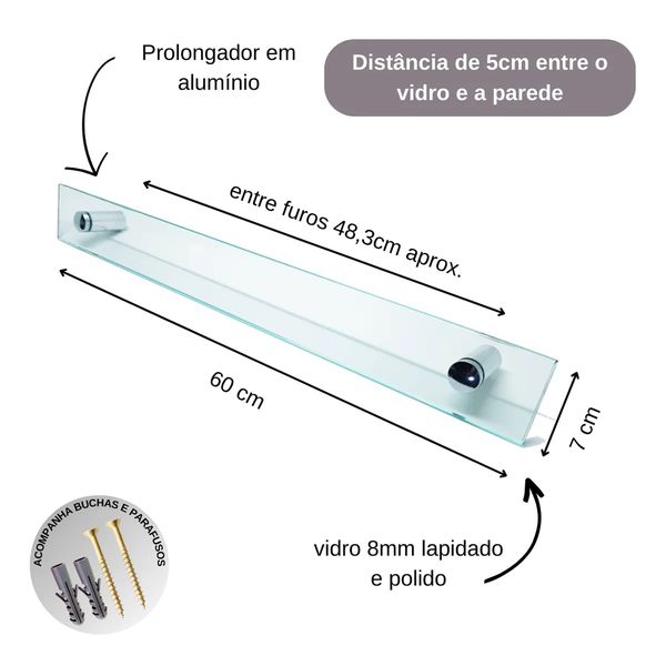 PRATELEIRA PORTA TOALHA 60X6CM - VB CRISTAIS 
