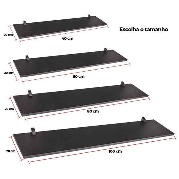 PRATELEIRA EM MDP COM SUPORTE CLIP 20CM PRETA