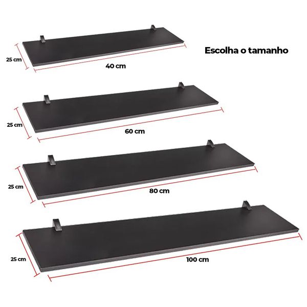 PRATELEIRA EM MDP COM SUPORTE CLIP 25CM PRETA