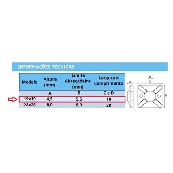 FIXADOR AUTOADESIVO 19X19 MM - 4 PEÇAS