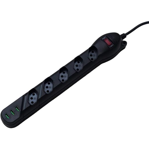 FILTRO DE LINHA 5 TOMADAS E 3 USB PRETO