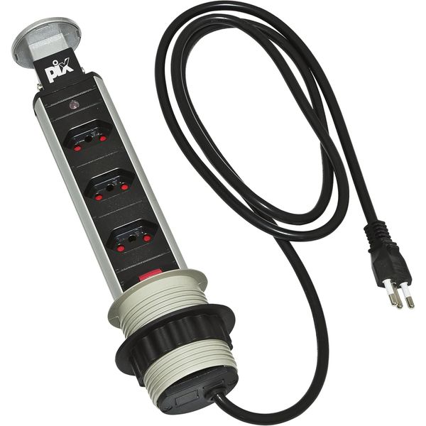 TORRE DE TOMADA COM 3 TOMADAS PRATA