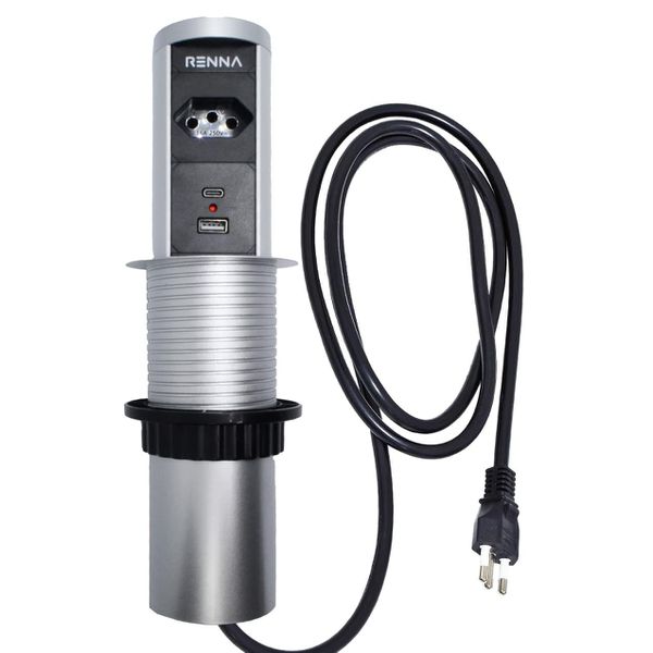 TORRE TOMADA AUTO PRATA 1 TOMADA + 2 USB TIPO A + TIPO C SEM FIO