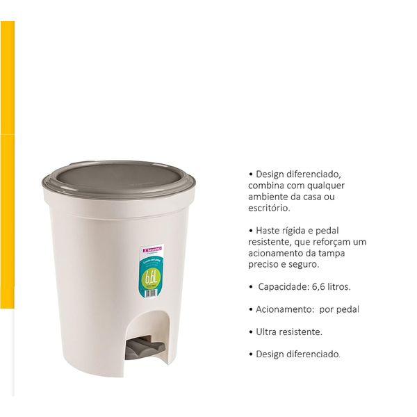LIXEIRA COM PEDAL BRANCA 6,6 LITROS