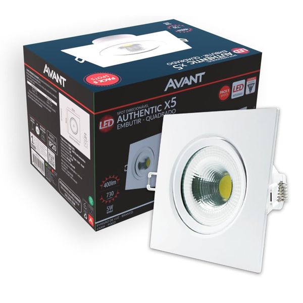 KIT SPOT LED QUADRADO BRANCO BIVOLT 6500K 5W - AVANT