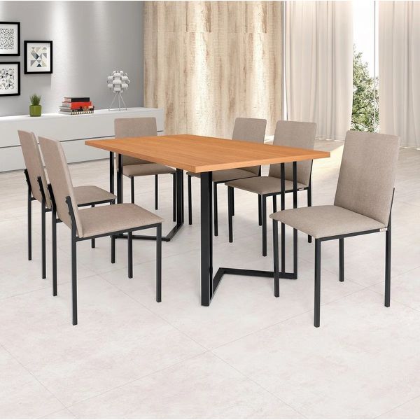 MESA LOFT TUBO PRETO FOSCO COM TAMPO LAMINADO FREIJÓ 1,60M X 0,90M