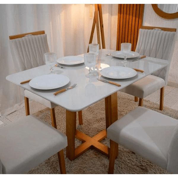 CONJUNTO DE MESA DE JANTAR PEDRO COM 4 CADEIRAS GENOVA (1,20m x 0,80m) - AVELÃ