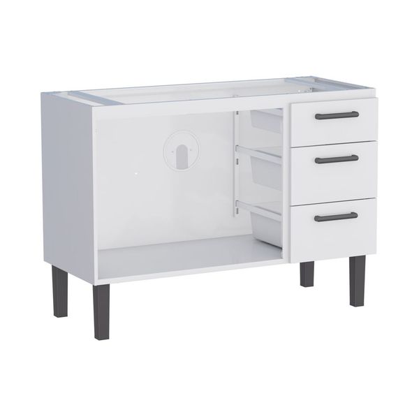 GABINETE DE COZINHA AÇO ATENA 120 CM 3 GAVETAS BRANCO