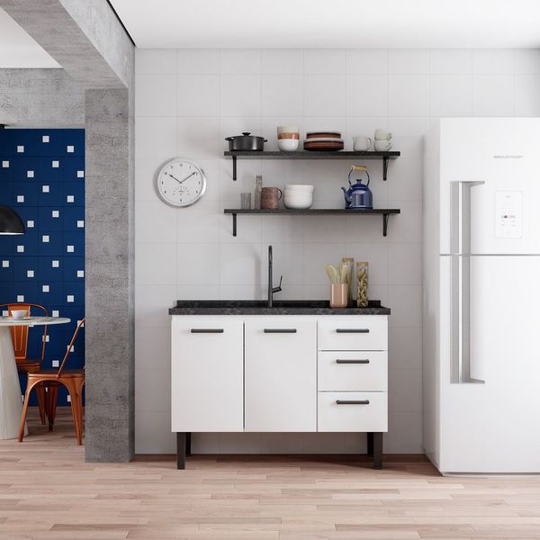 GABINETE DE COZINHA AÇO ATENA 120 CM 3 GAVETAS BRANCO