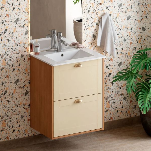 ARMÁRIO BANHEIRO EM MADEIRA 60cm COZIMAX GROU JQB/AREIA COM LAVATÓRIO