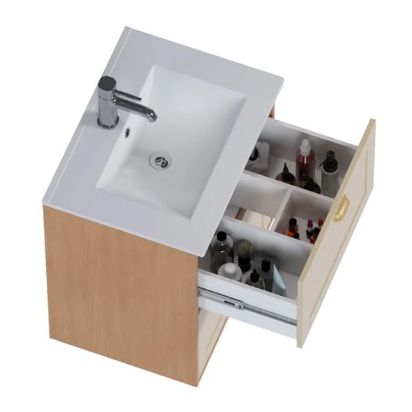 ARMÁRIO BANHEIRO EM MADEIRA 60cm COZIMAX GROU JQB/AREIA COM LAVATÓRIO