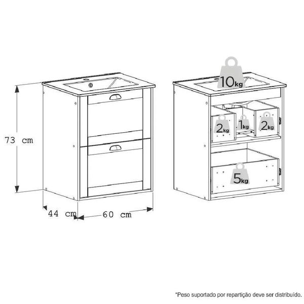 ARMÁRIO BANHEIRO EM MADEIRA 60cm COZIMAX GROU JQB/AREIA COM LAVATÓRIO