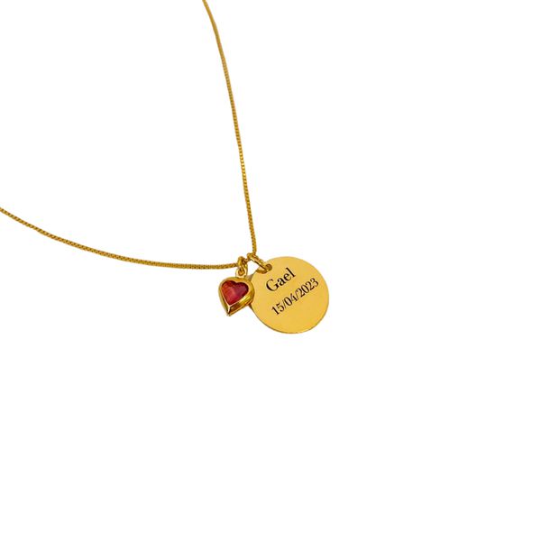 Colar Medalha Personalizada + coração- banho ouro 18k