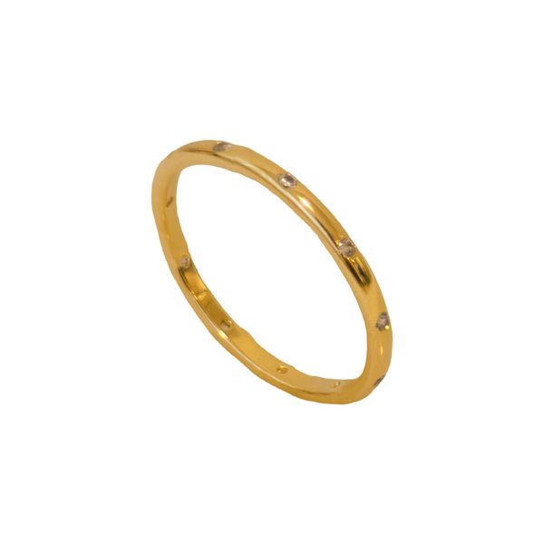 Anel Liso Cravejado- banho ouro 18k - FOLIATE