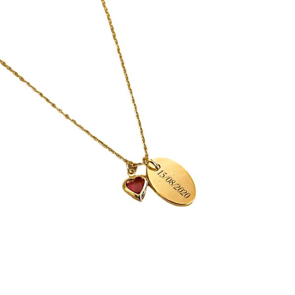 Colar Oval Personalizado + coração- banho ouro 18k... - FOLIATE