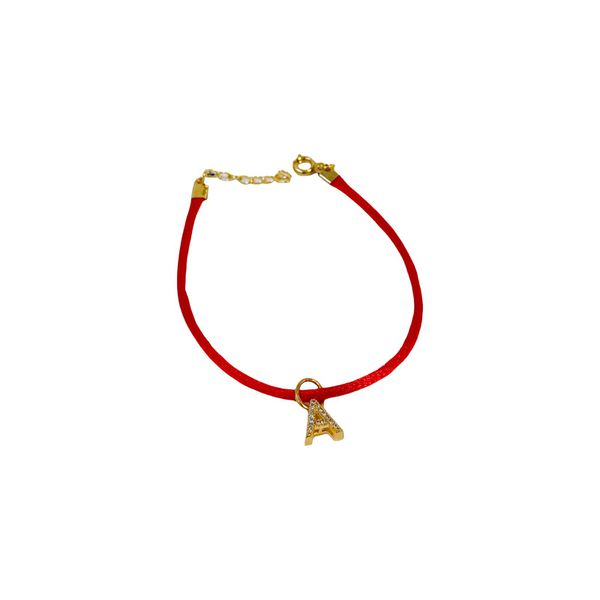 Pulseira Abraço Vermelha + Inicial - banho ouro 18... - FOLIATE