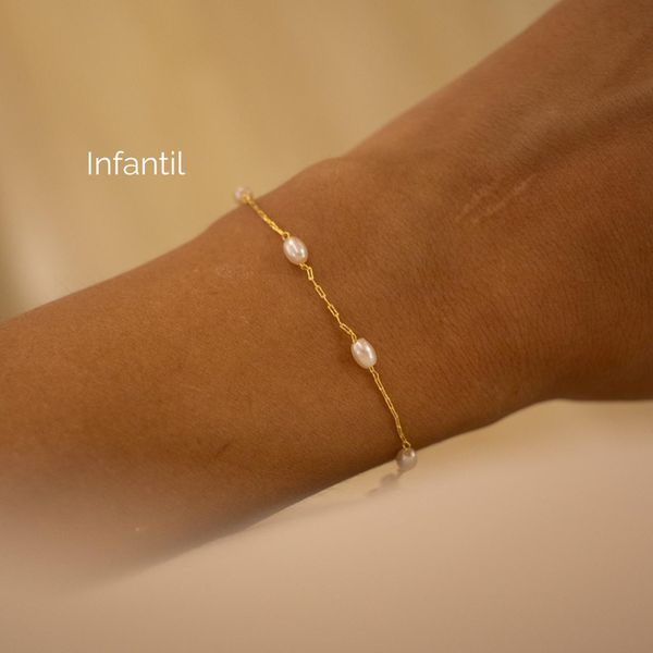 Pulseira Infantil Pérolas- banho ouro 18k - FOLIATE