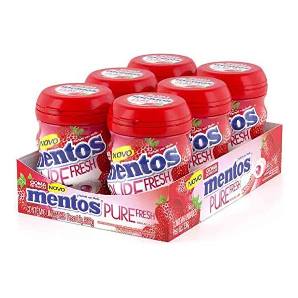 MENTOS PURE FRUIT MORANGO GARRAFA 336 G (DP 6 X 56G)