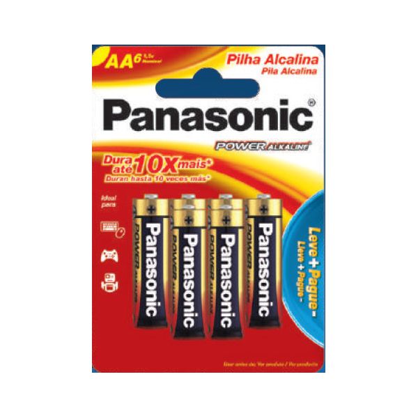 PILHA PANASONIC ALCALINA PEQUENA AA COM 6