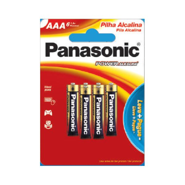 PILHA PANASONIC ALCALINA PALITO AAA COM 6 UNIDADES