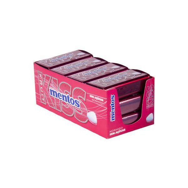 MENTOS KISS MORANGO LATA 420 G (DP 12 X 35 G)