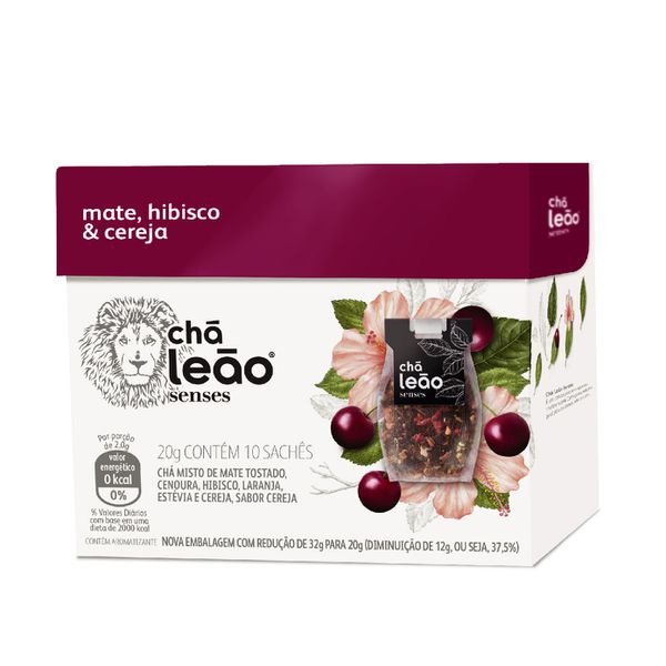 CHÁ LEÃO SENSES MATTE, CEREJA E HIBISCO 20 G C/ 10 SAQ