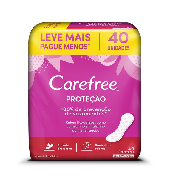 PROTETOR DIÁRIO CAREFREE PROTEÇÃO SEM PERFUME 40 UNIDADES 