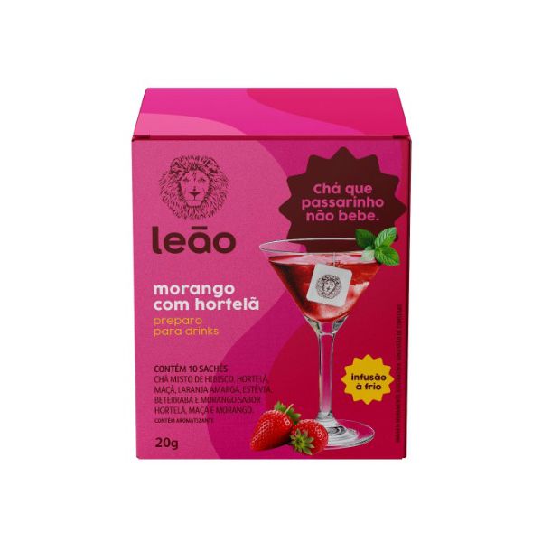 CHA LEAO MORANGO C/ HORTELA DRINKS 20 G C/ 10 SAQ. ( 42392 )