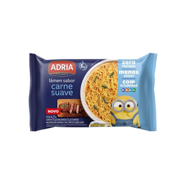 MACARRAO INSTANTÂNEO ADRIA LAMEN CARNE SUAVE 75 G (7288) MINIONS