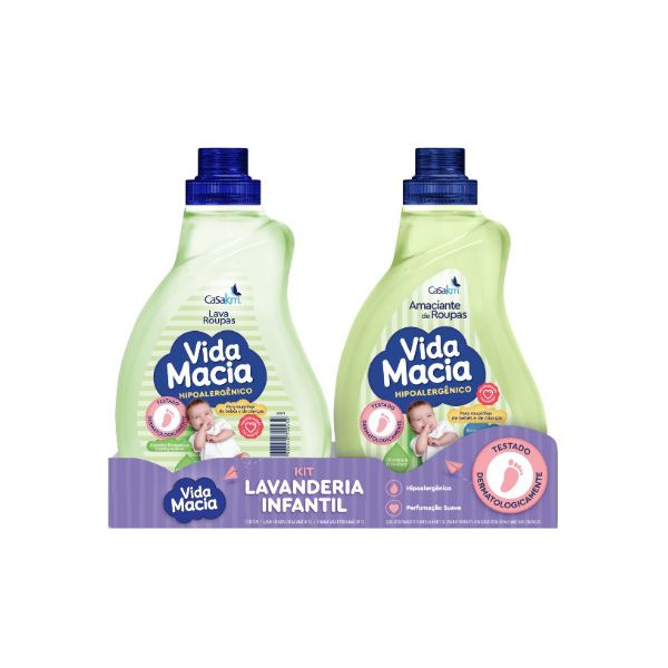 KIT LAVANDERIA VIDA MACIA LAVA ROUPAS GLIC & AMENDOAS+AMACIANTE 1 L