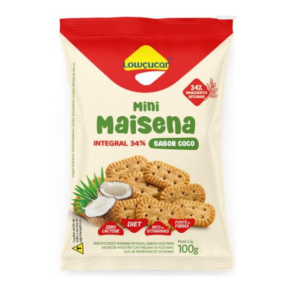 BISCOITO MINI MAISENA INTEGRAL LOWÇUCAR SABOR COCO 100 G