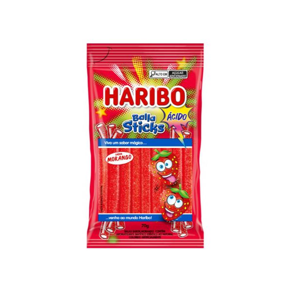 BALA DE GELATINA STICKS MORANGO ACIDO 70 G 