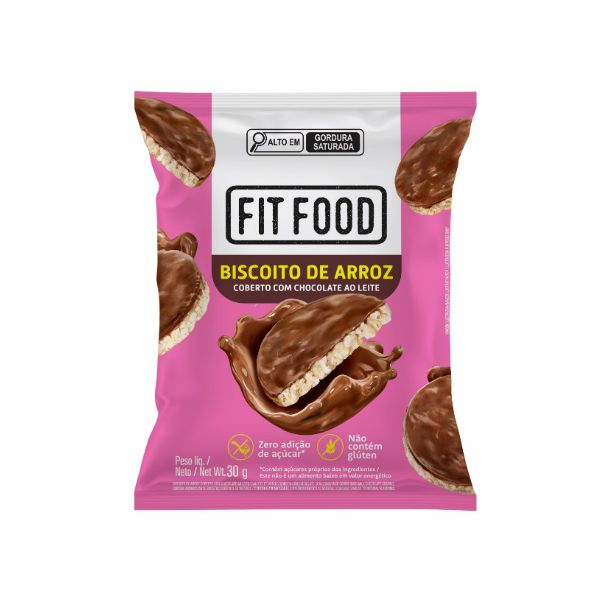 BISCOITO DE ARROZ COBERTURA CHOCOLATE AO LEITE 300G (10X30G) FIT FOOD 