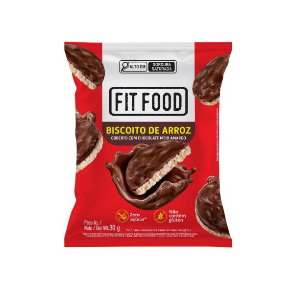 BISCOITO DE ARROZ COBERTURA DE CHOC MEIO AMARGO 300G (10X30G) FIT FOOD