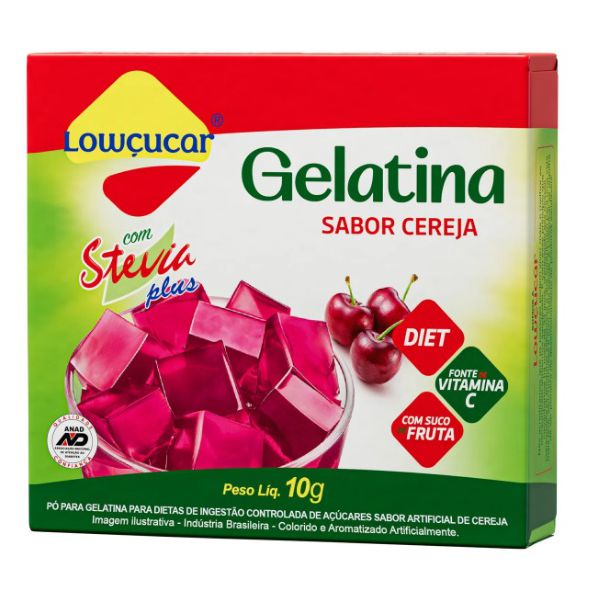 GELATINA LOWÇUCAR PLUS C/ STEVIA CEREJA 10 G 